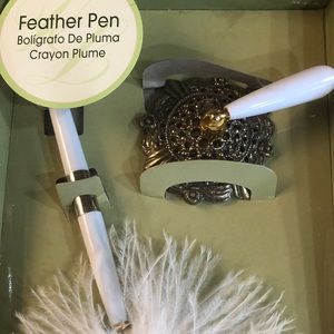 White Feather Plum Pen and Holder